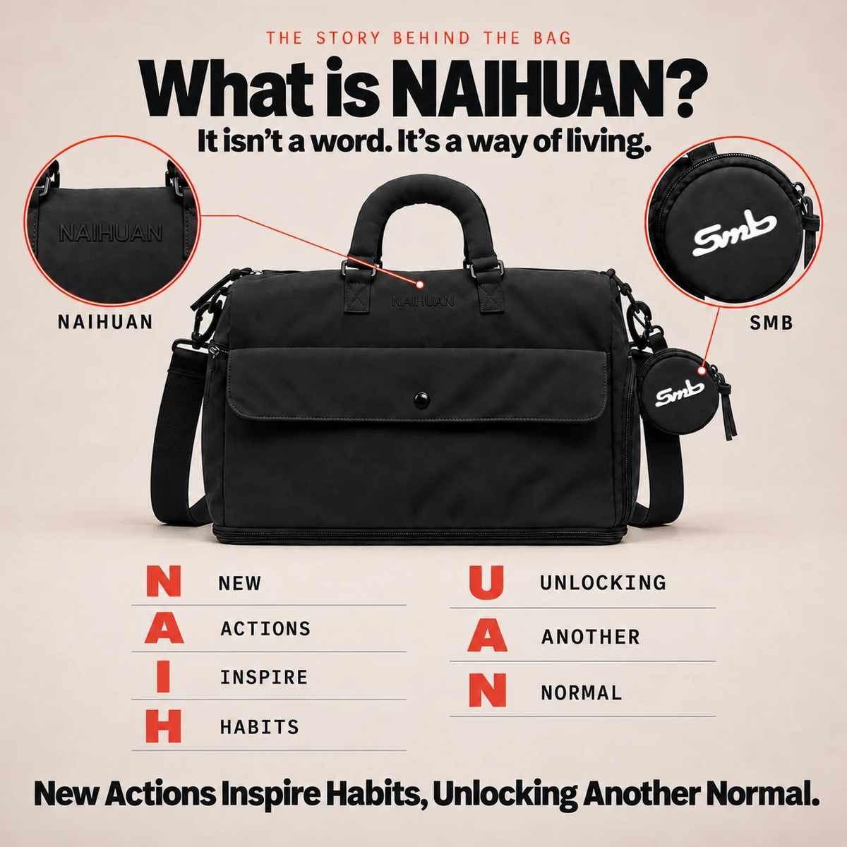 Black — Sports Duffel Bag carried on the shoulder with the adjustable strap