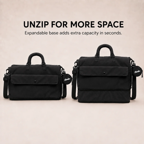 Black — Sports Duffel Bag, unzip for more space: the expandable base adds extra capacity in seconds